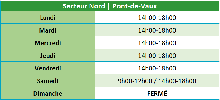 horaires déchetterie Pont-de-Vaux secteur Nord